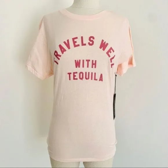 New Wildfox Con Tequila Keke Graphic Print Jersey Tee in Pink Salt NWT Small - Picture 5 of 10